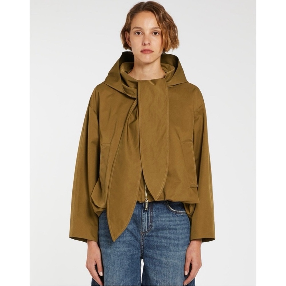 Marella Sport Rising Jacket Tie Front Hooded Rain Coat Max Mara Size 44